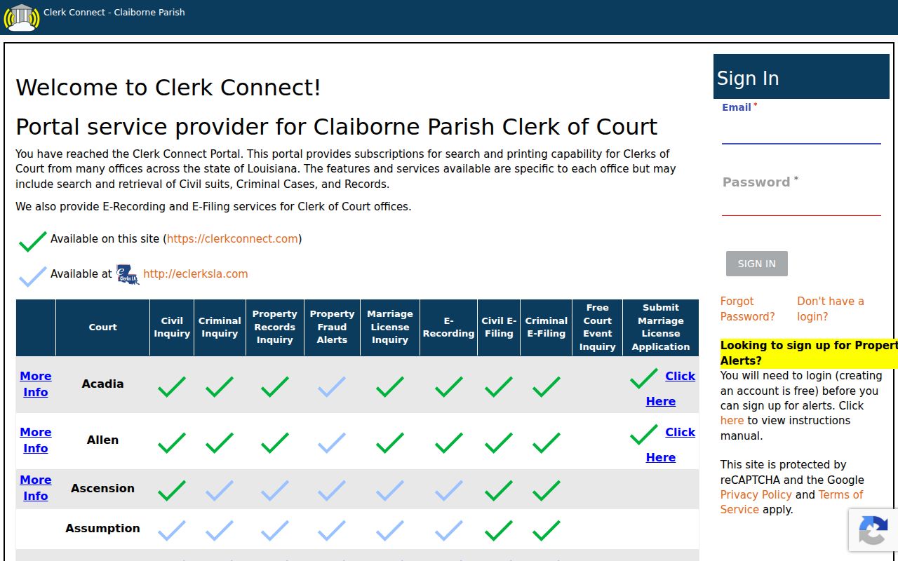 Claiborne Parish case search Clerk Connect record inquiry