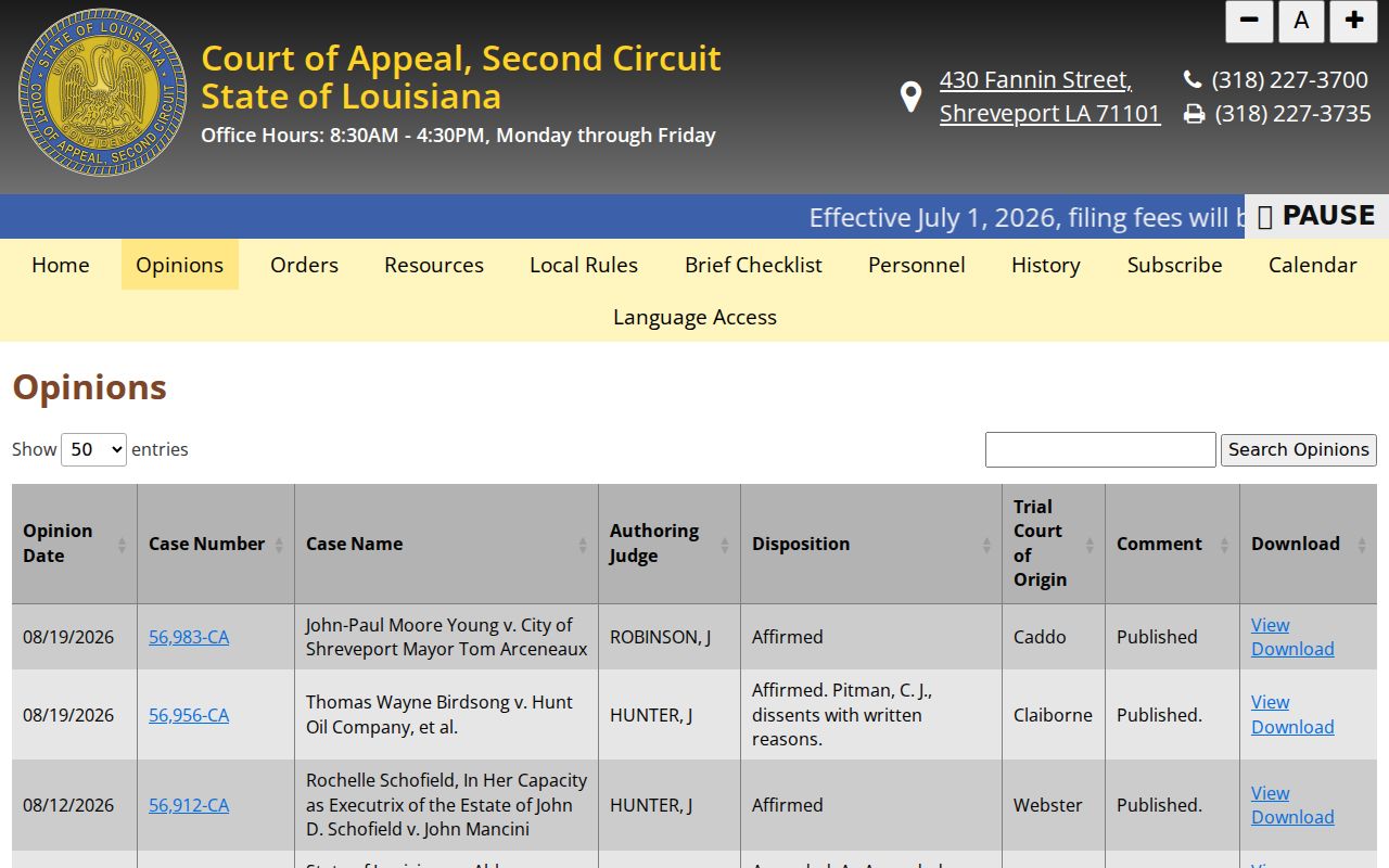 Claiborne Parish case search Louisiana Second Circuit appellate records