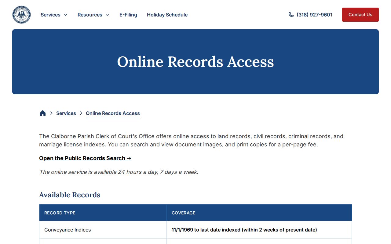 Claiborne Parish criminal docket online records access
