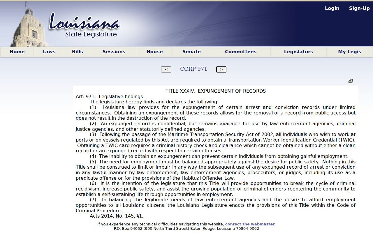 Claiborne Parish criminal docket expungement public access