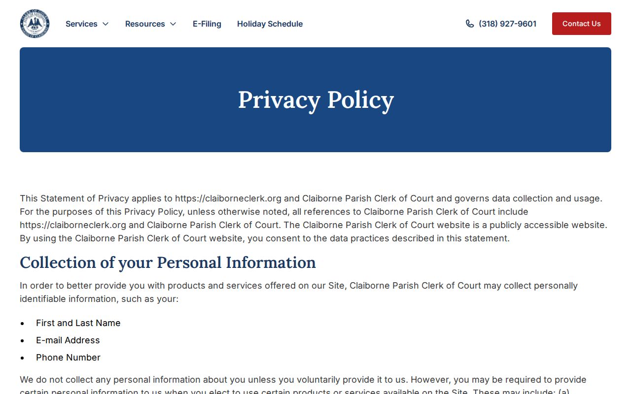 Homer court docket Claiborne Parish clerk public records information