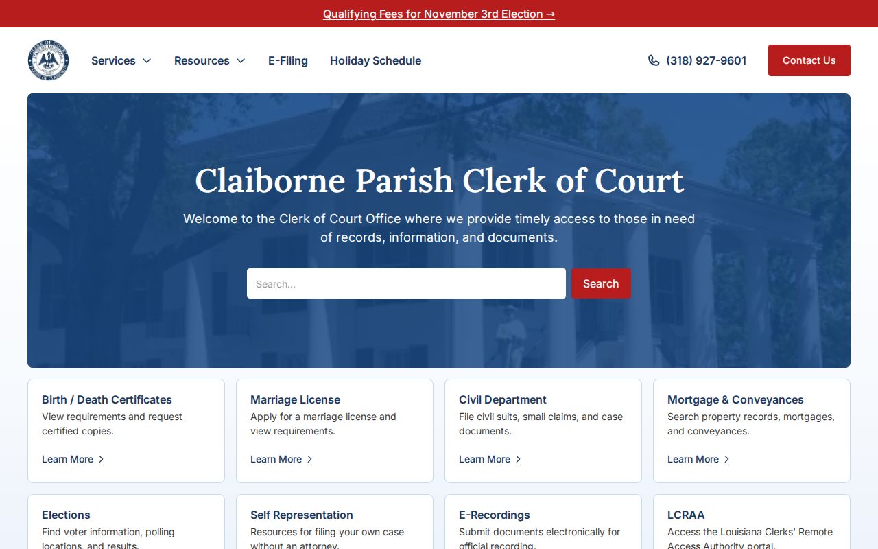Claiborne Parish court docket clerk homepage
