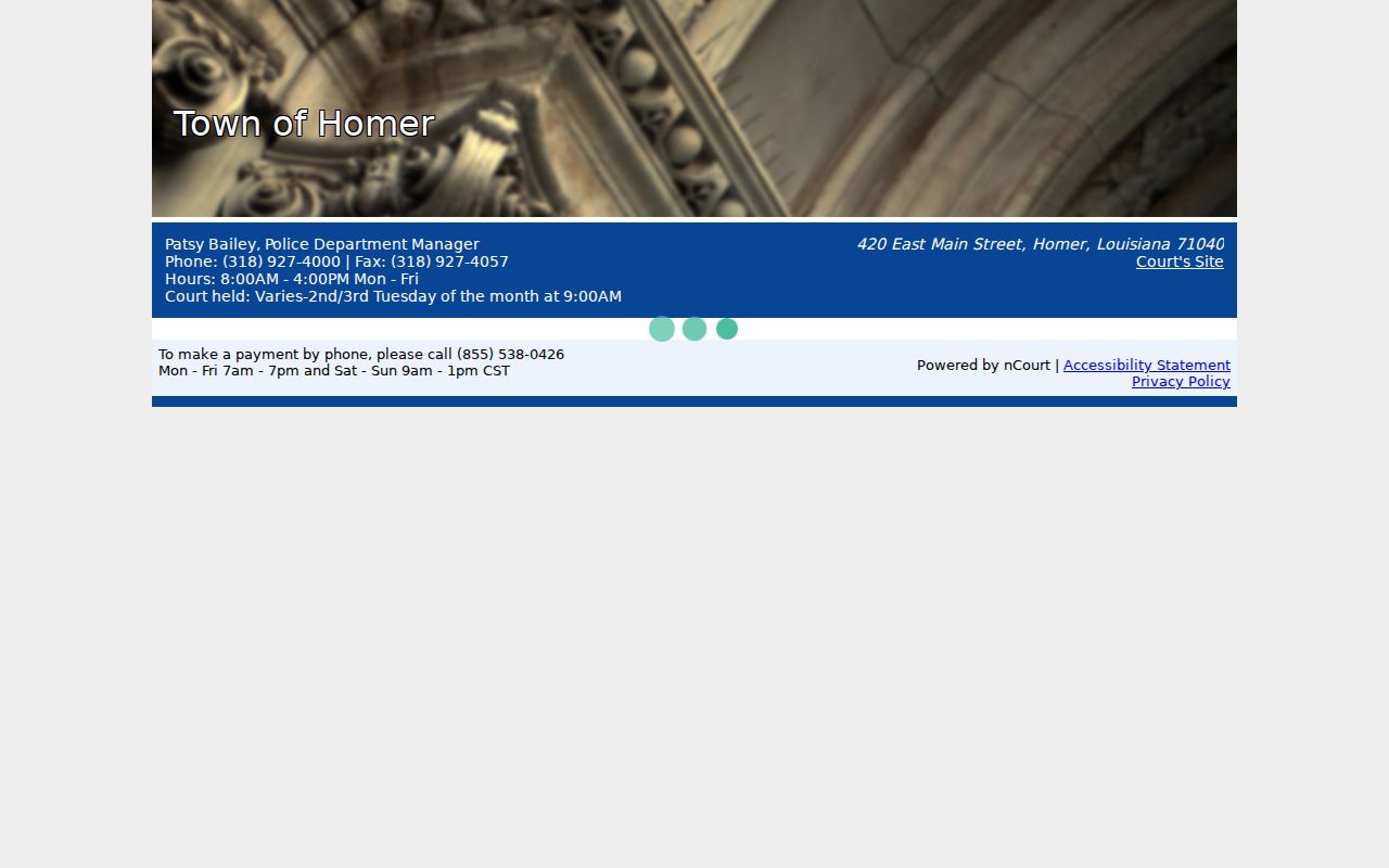 Claiborne Parish traffic court records Homer citation payment page